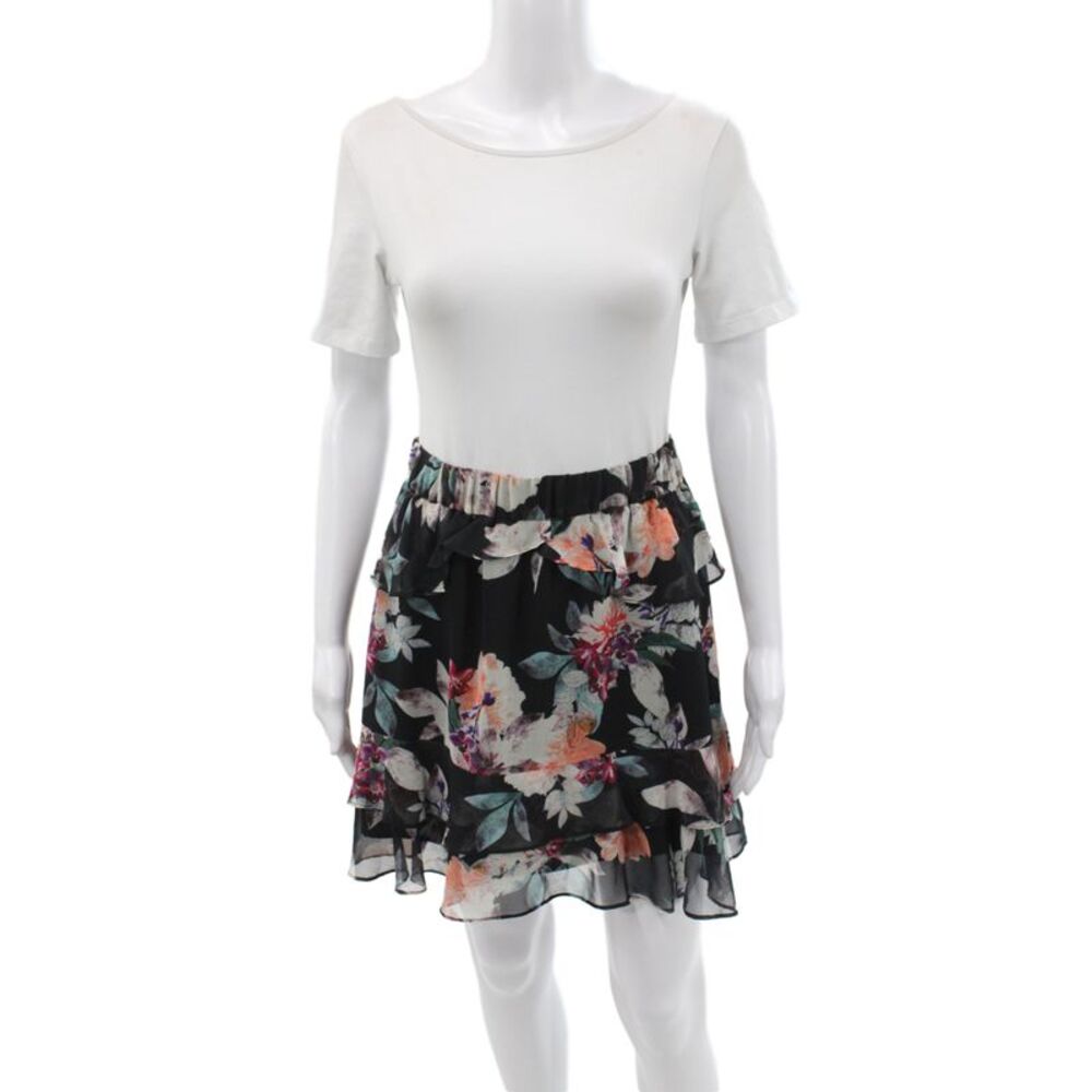Scripted Womens Mini Skirt Black Floral Polyester Size M